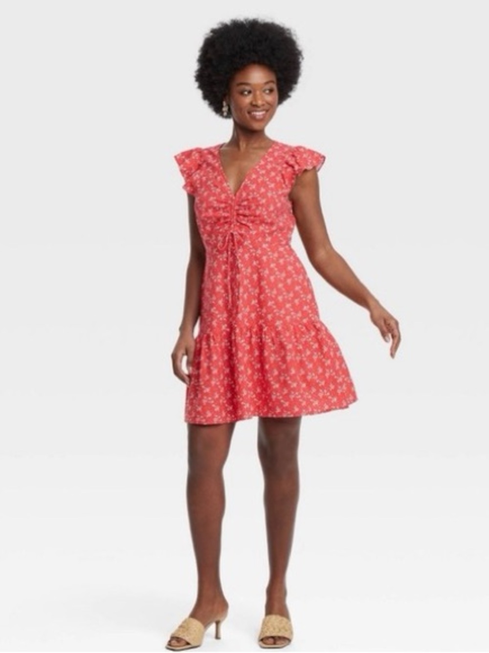 Universal Thread Red Floral Tie-Front Short Sleeve Mini Dress Size 1X